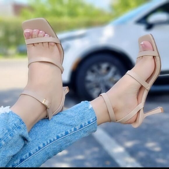 Women Ankle Strap High Heel Sandals Nude Color - Picture 5 of 5